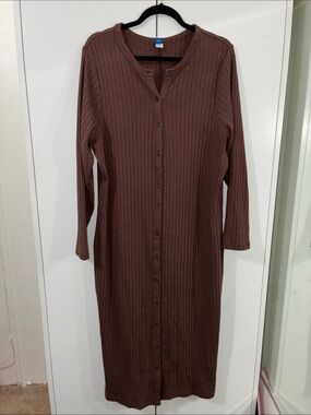 Old Navy XXL Long Ribbed Button-Front Maxi Dress in Brown Plus Size